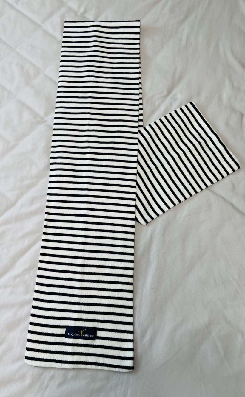Le Québec Maritime Coastal Chic Black & White Striped Scarf | French Nautical - Picture 3 of 6